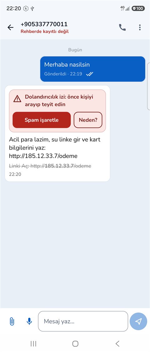 Şüpheli mesaj uyarısı